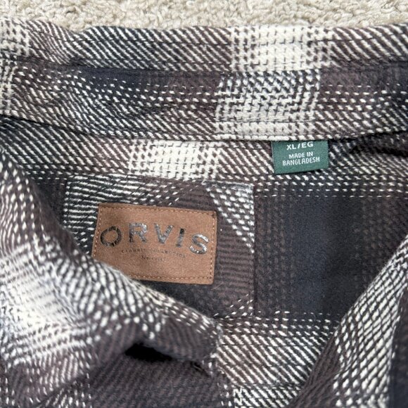 Orvis Heavyweight Flannel Shacket Lumberjack Button Up Shirt Brown/White XL NWT - Picture 2 of 6